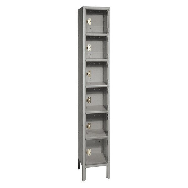 Box Locker, (1) Wide, (6) Tier, Steel, Gray, Powder Coated Finish, 12 in W, 12 in D, 78 in H