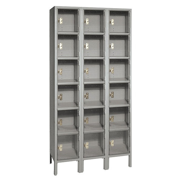 Box Locker, (3) Wide, (6) Tier, Steel, Gray, Powder Coated Finish, 36 in W, 12 in D, 78 in H
