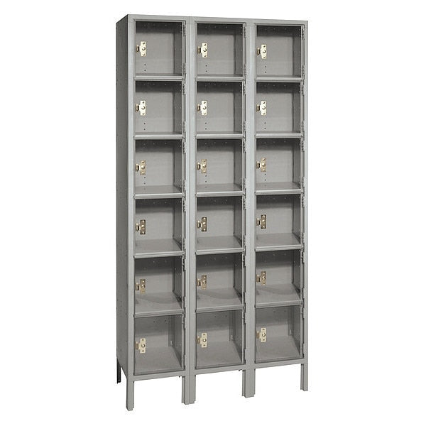 Box Locker, (3) Wide, (6) Tier, Steel, Gray, Powder Coated Finish, 36 in W, 18 in D, 78 in H
