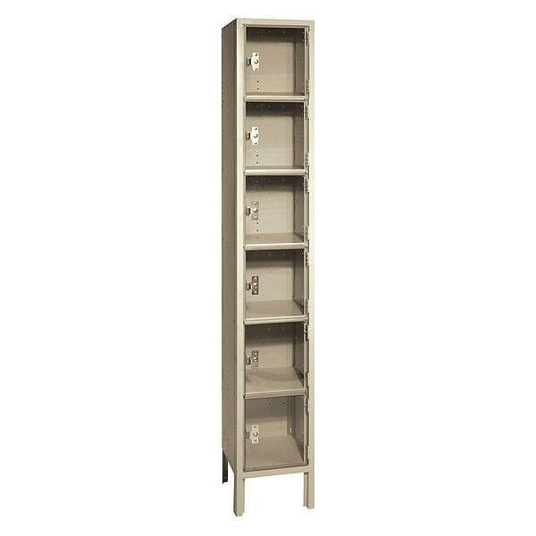 Box Locker, (1) Wide, (6) Tier, Steel, Beige, Powder Coated Finish, 12 in W, 18 in D, 78 in H