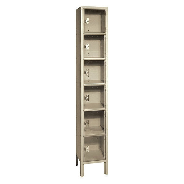 Box Locker, (1) Wide, (6) Tier, Steel, Beige, Powder Coated Finish, 12 in W, 12 in D, 78 in H