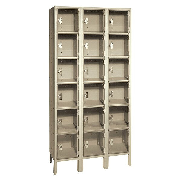 Box Locker, (3) Wide, (6) Tier, Steel, Beige, Powder Coated Finish, 36 in W, 18 in D, 78 in H