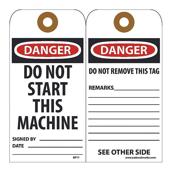 Danger Do Not Start This Machine Tag, Pk25