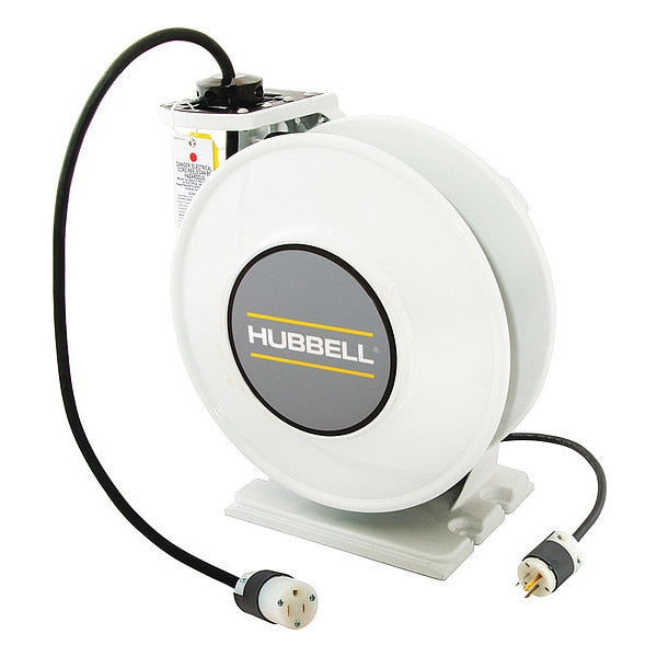 White Industrial Reel with HBL5269C, UL Type 1, 45 Ft, #14/3 SJO, 15 A, 125 VAC