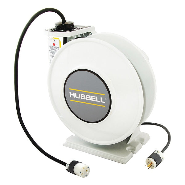 White Industrial Reel with HBL5369C, UL Type 1, 45 Ft, #12/3 SJO, 20 A, 125 VAC