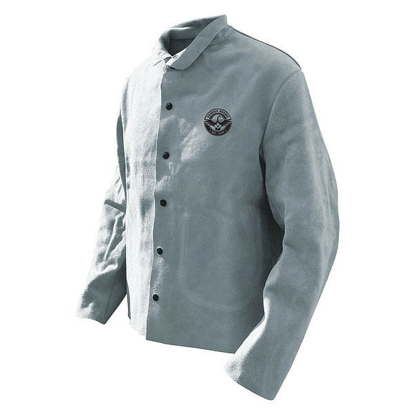 Welding Jacket Grey Split Cowhide Banox FR Canvas Back, Size L