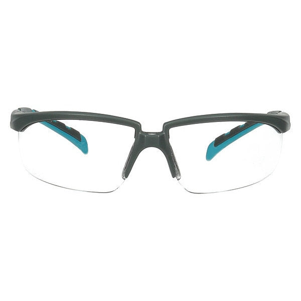 Solus 2000 Safety Glasses, Anti-Fog/Scratch, Half-Frame, Gray/Teal Temple, Clear Lens
