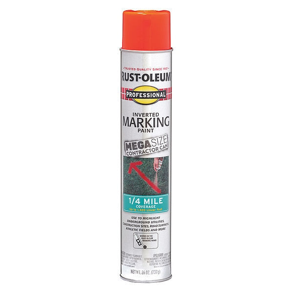 Inverted Marking Paint, 26 oz., Fluorescent Red/Orange, Solvent -Based