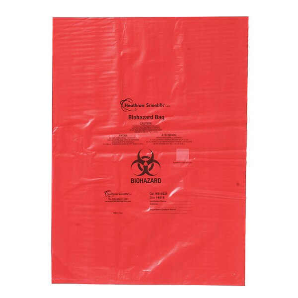 Biohazard Bags, 2-3/8 gal, Red, PK200