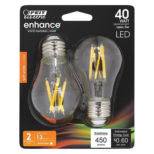 LED, 5 W, A15, Medium Screw (E26), PK2