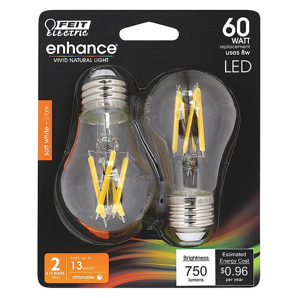 LED, 8 W, A15, Medium Screw (E26), PK2