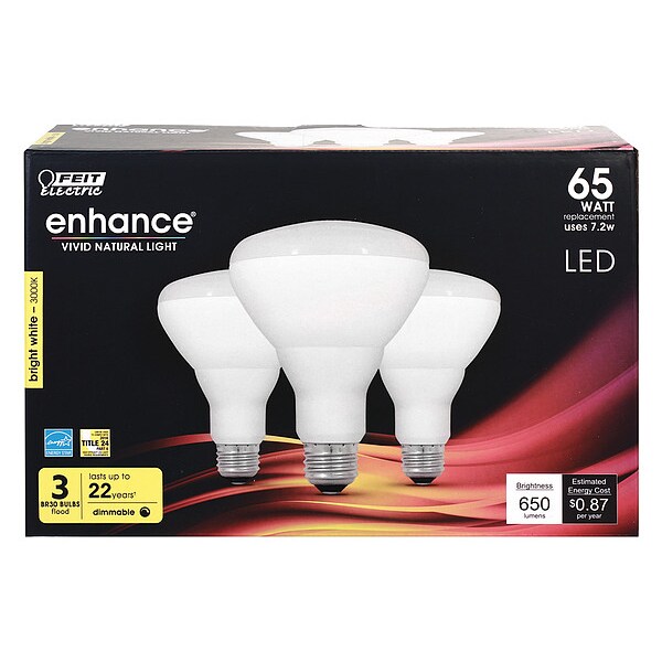 LED, 7.2 W, BR30, Medium Screw (E26), PK3