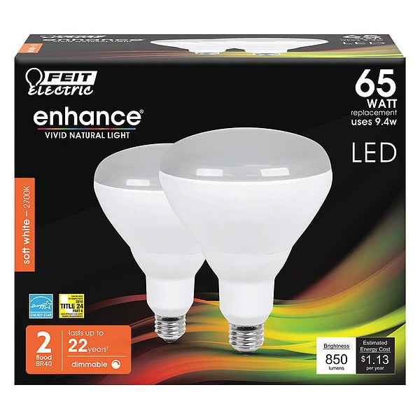 LED, 9.4 W, BR40, Medium Screw (E26), PK2