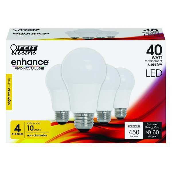 LED, 5 W, A19, Medium Screw (E26), PK4