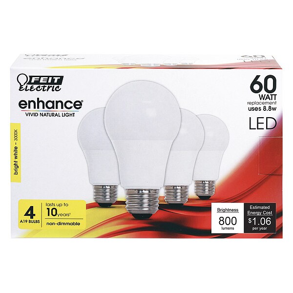 LED, 8.8 W, A19, Medium Screw (E26), PK4