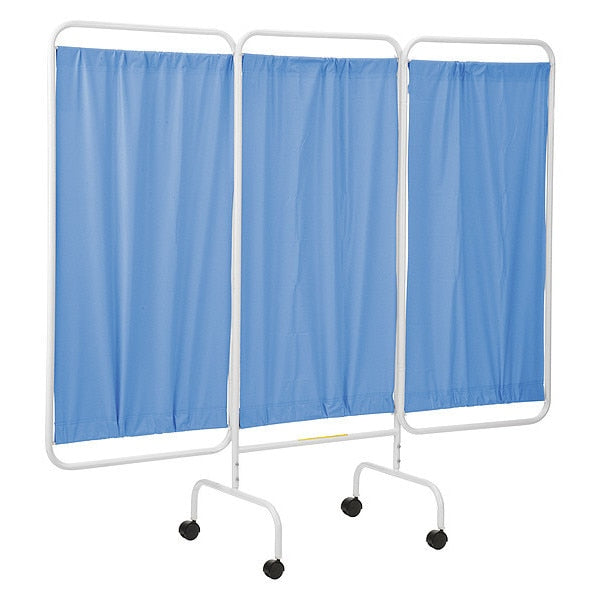 Three Panel Mobile Privacy Screen with Antimicrobial Blue Vinyl Panels
