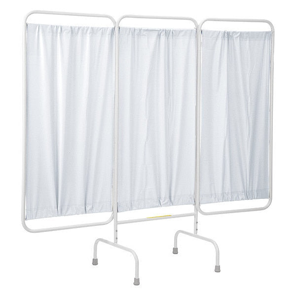 Three Panel Stationary Privacy Screen with White Vinyl Panels, Made in USA