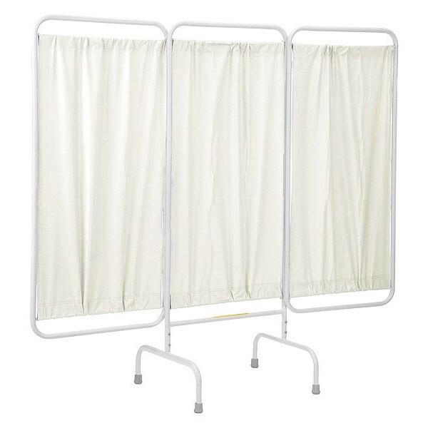 Three Panel Stationary Privacy Screen with Antimicrobial Beige Vinyl Panels