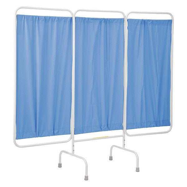Three Panel Stationary Privacy Screen with Antimicrobial Blue Vinyl Panels