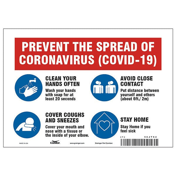 Prevent The Spread Of Coronavirus Sign, HWB716T0710