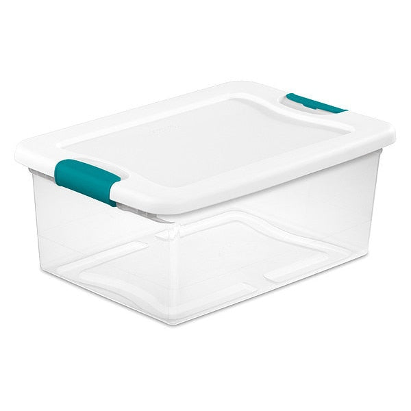 3.7 gal Storage Tote, Clear/White, Polypropylene, 16 1/4 in L x 11 1/4 in W x 6 3/4 in H