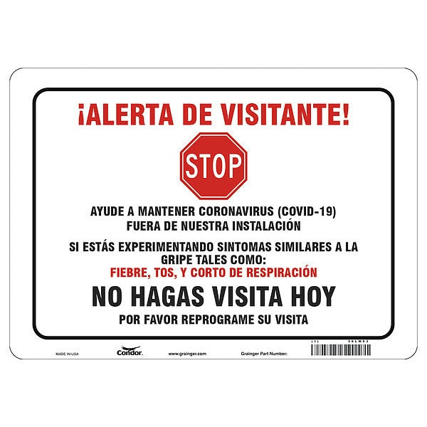 Covid 19 Sign 10X14, Spanish Visitor Ale, 10 in Height, 14 in Width, Polystyrene, Spanish