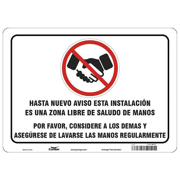 Covid 19 Sign 10X14, Spanish Handshake F, 10 in Height, 14 in Width, Polystyrene, Spanish