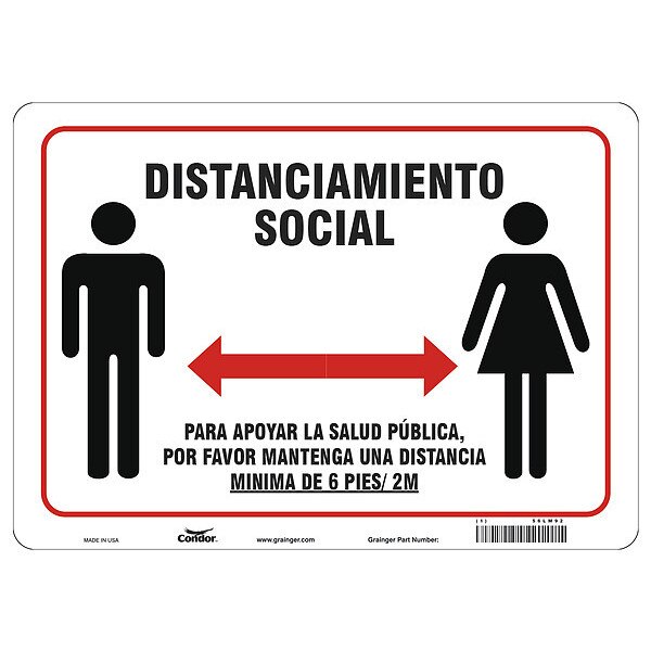Covid 19 Sign 10X14, Spanish Socdist 6Ft, 10 in Height, 14 in Width, Aluminum, Spanish