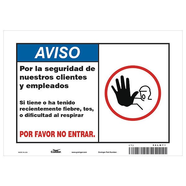 Covid 19 Sign 7X10, Spanish Symptoms Do, 7 in Height, 10 in Width, Polyester, Spanish