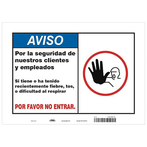 Covid 19 Sign 10X14, Spanish Symptoms Do, 10 in Height, 14 in Width, Aluminum, Spanish