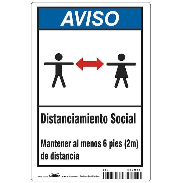 Covid 19 Sign 10X14, Spanish Notice Soci, 10 in Height, 14 in Width, Polyester, Spanish