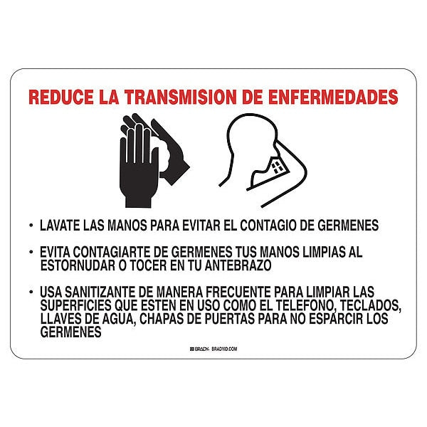 Covid 19 Sign 10X14 Spanish Reduce Disea, 10 in Height, 14 in Width, Aluminum, Spanish