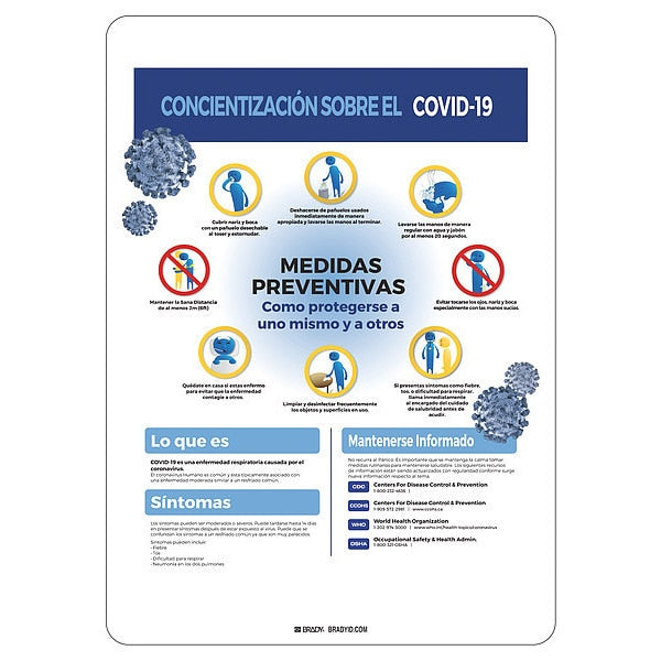 Covid 19 Sign Spanish Covid19 Awareness, , 14 in Height, 10 in Width, Aluminum, Spanish