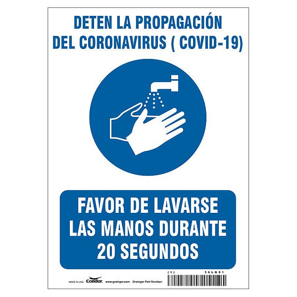 Covid 19 Sign 10X14, Spanish Prevent Cov, 10 in Height, 14 in Width, Polystyrene, Spanish