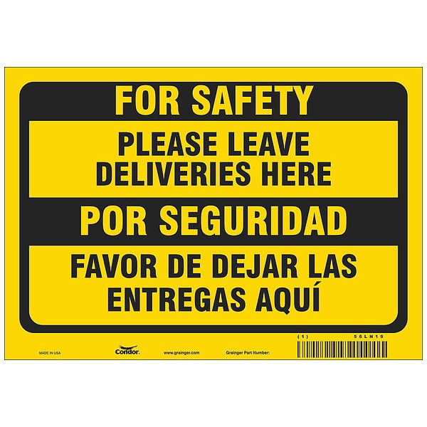 Covid 19 Sign 7X10, Eng/Span Leave Deliv, 7 in Height, 10 in Width, Polystyrene, English, Spanish