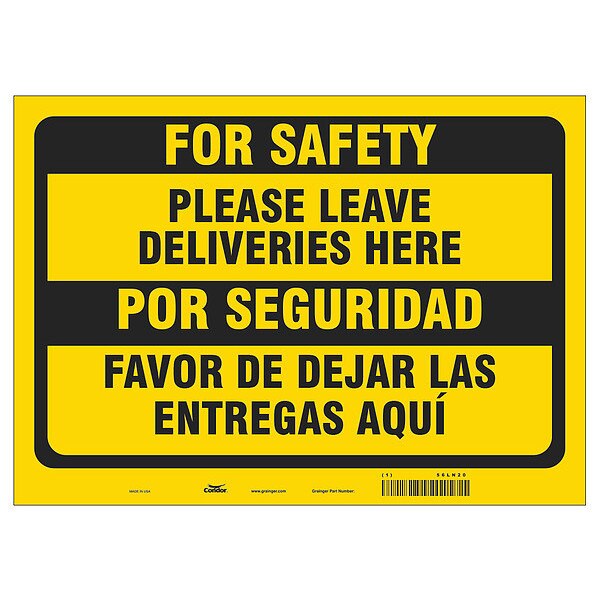 Covid 19 Sign 10X14, Eng/Span Leave Deli, 10 in Height, 14 in Width, Polystyrene, English, Spanish