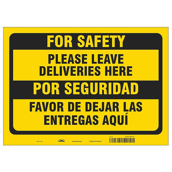 Covid 19 Sign 10X14, Eng/Span Leave Deli, 10 in Height, 14 in Width, Aluminum, English, Spanish
