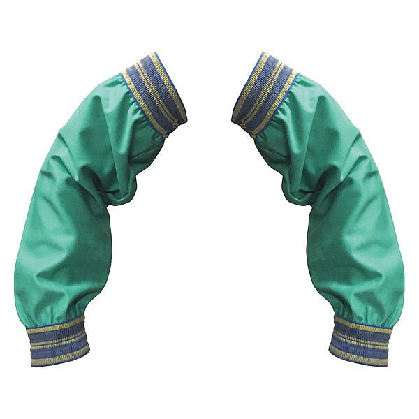 Fire Resistant Cotton Sleeves, FR Welding Sleeves, Elastic Wrist/Top, 18 in L, Green, 1 Pair