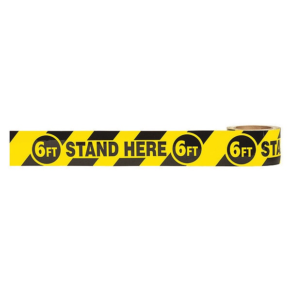 Floor Tape, Black/Yellow, 3 inx108 ft, Roll