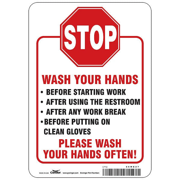 Hygiene Sign, 10 in H, 7 in W, Vinyl, English, HWB756T1007