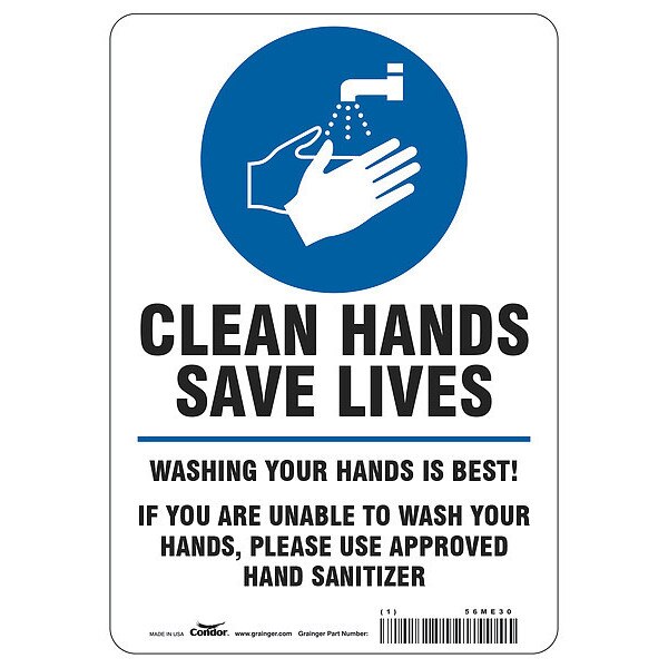 Hygiene Sign, 10 in H, 7 in W, Vinyl, English, HWB760T1007