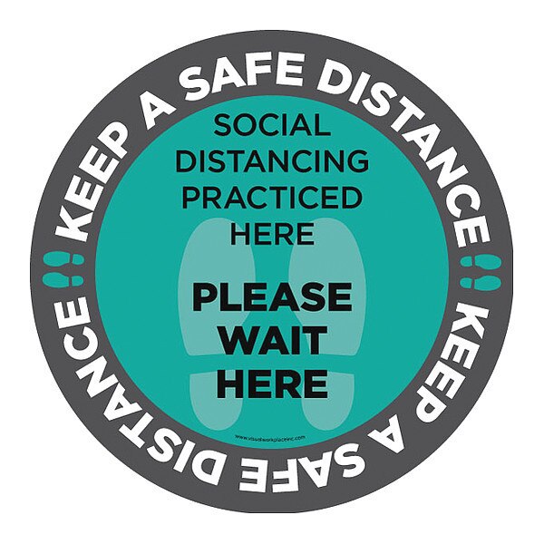 Social Distance Floor Sign, 12 in H, 12 in W, Vinyl, Circle, English, FS-12-904
