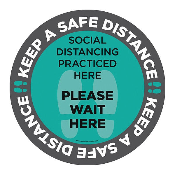 Social Distance Floor Sign, 17 in H, 17 in W, Vinyl, Circle, English, FS-17-723