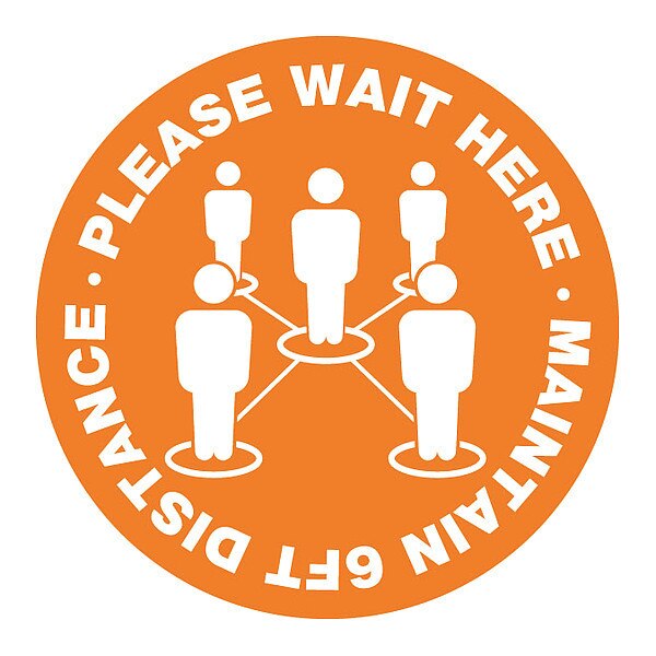Social Distance Floor Sign, 12 in H, 12 in W, Vinyl, Circle, English, FS-12-905