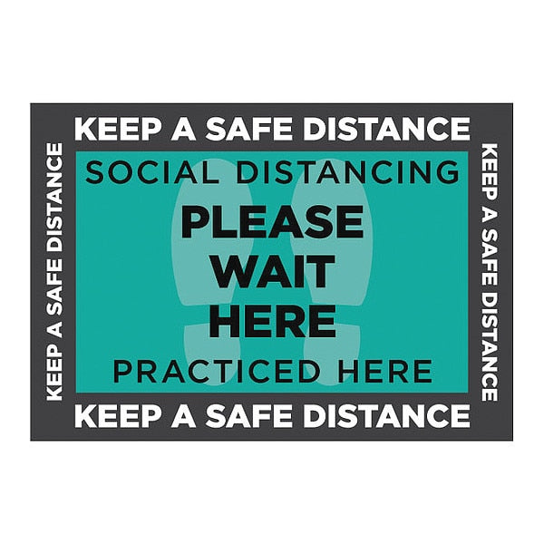 Social Distance Floor Sign, 14 in H, 20 in W, Vinyl, Rectangle, English, FS-1420-001
