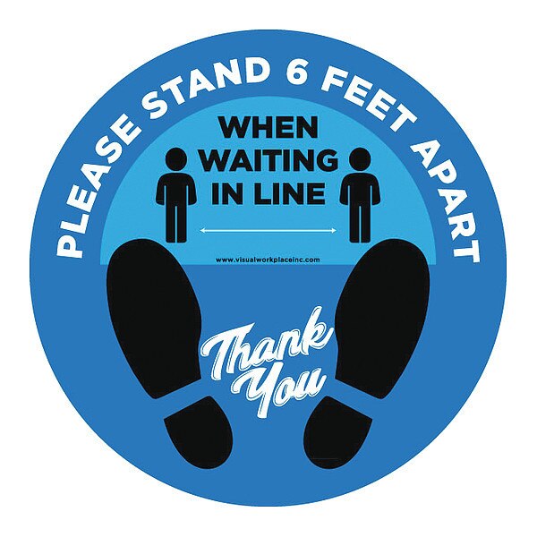 Social Distance Floor Sign, 12 in H, 12 in W, Vinyl, Circle, English, FS-12-909