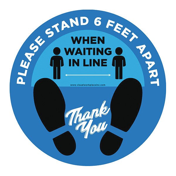 Social Distance Floor Sign, 17 in H, 17 in W, Vinyl, Circle, English, FS-17-728