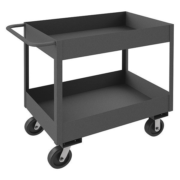 Steel Cart, Flat, 2 Shelves, 3,600 lb