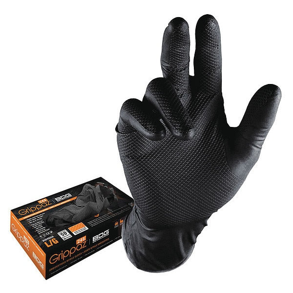 Disposable Gloves, Nitrile, Black, 50 PK