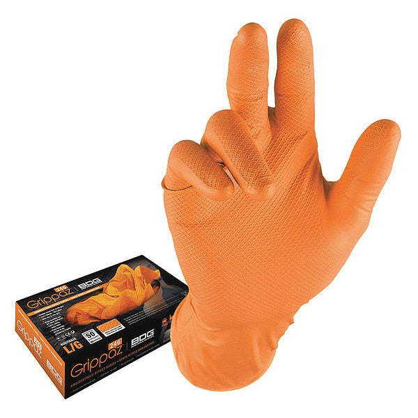 Disposable Gloves, Nitrile, Orange, 50 PK